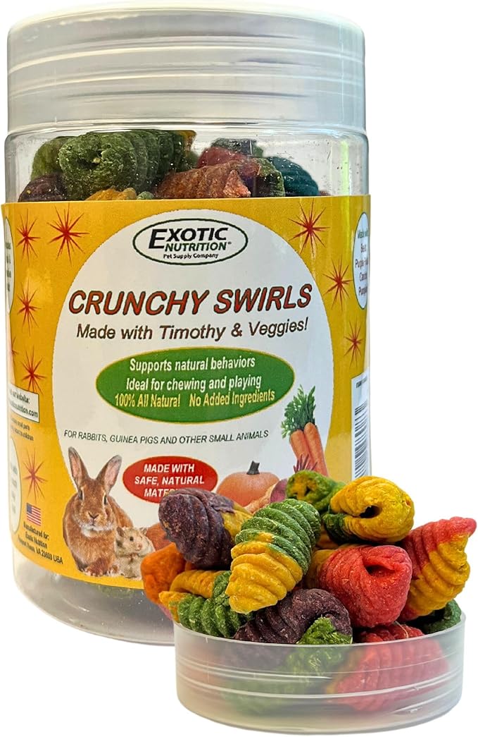 Exotic Nutrition Crunchy Swirls - Fun & Unique Timothy Hay Treat - Rabbits, Guinea Pigs, Hamsters, Chinchillas, Prairie Dogs, Degus, Rats, Squirrels & Other Herbivores (4.7 oz.)