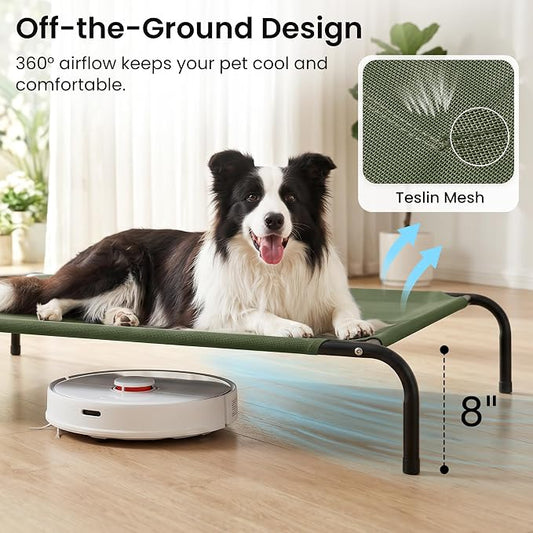 Love's cabin Elevated Cooling Dog Bed for Large Dogs, Portable Indoor & Outdoor Raised Pet Dog Cat Cot, Durable Summer Frame with Breathable Mesh, Olive Green, 48 inches