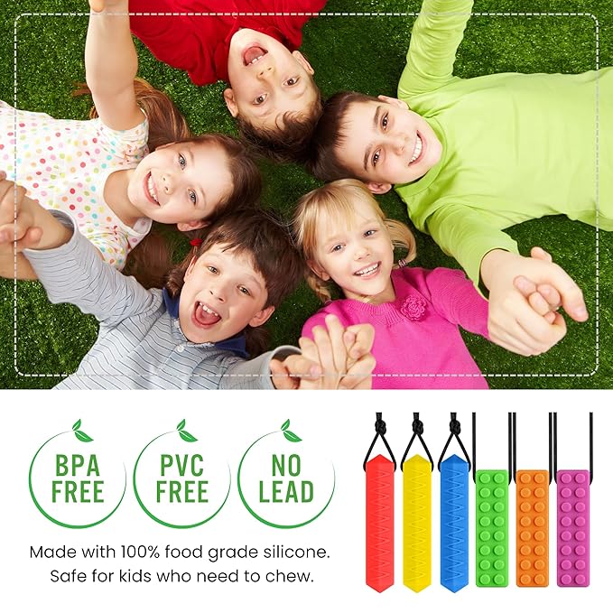 Sensory Chew Necklaces for Autistic Chewers, Food-Grade Silicone Oral Motor Chew Toys & Hand Fidgets for Autism, ADHD, SPD, Anxiety or Special Needs