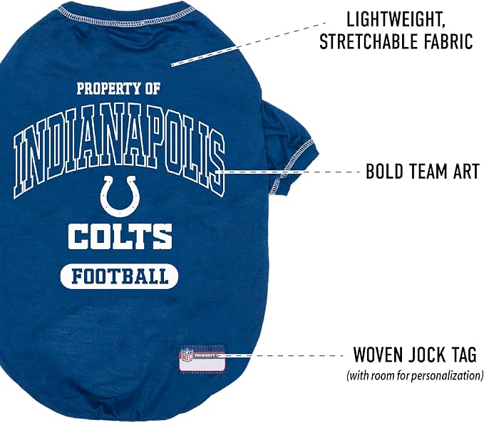 NFL Indianapolis Colts Dog T-Shirt for Pets, Size Large. Officially Licensed Pet Shirt with Team Logo, Soft Stretchable Comfort Fit Apparel for Dogs & Cats