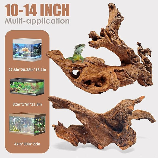 Jorewood Natural Large Aquarium Driftwood for Fish Tanks & Reptile Terrariums – 100% Safe Fish Tank Decorations, 2-Piece 10-14 Inch Unique Twisted Branches Low Tannin, Easy to Sink