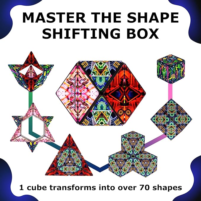 Shashibo Shape Shifting Box - Award-Winning STEM Fidget Toy with Ultra Strong Magnets - Puzzle Cube Transforms Into 100+ Shapes, Perfect Sensory Gift for Kids, Teens, and Adults (Glowquarium)