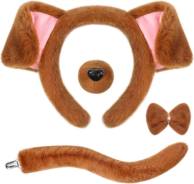 SATINIOR Puppy Dog Costume Set Ears Headband Nose Bow Tie Tail Animal Cosplay for Halloween