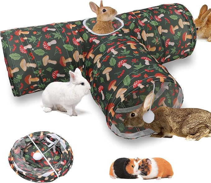BWOGUE Bunny Tunnels & Tubes Collapsible 3 Way Bunny Hideout Small Animal Activity Tunnel Toys for Dwarf Rabbits Guinea Pigs Kitty