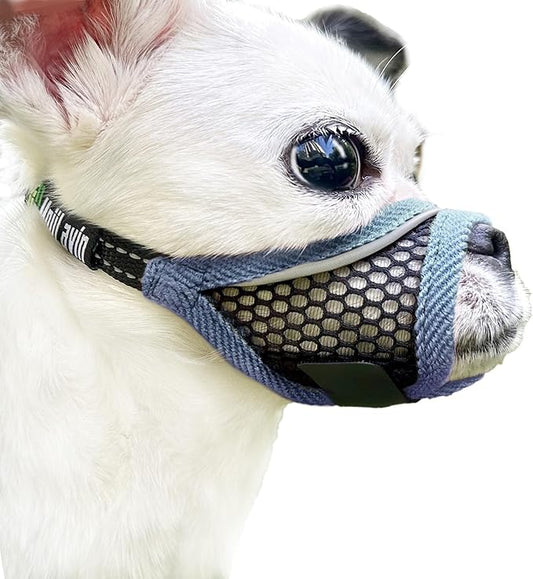 Dog Muzzle for Small Medium Dogs Breathable Adjustable, Chihuahua Shih Tzu Puppy, Soft Air Mesh Muzzle for Grooming Vet Visits, Prevent Biting Fierce Barking (Silver-Blue, M)