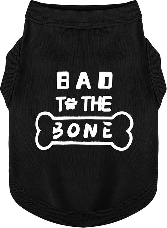 Discover Cozy Cotton Canine Wear: Soft, Lightweight, and Breathable Dog Shirt Vest with Eye-Catching Graphics(Bad to the Bone), Keeping Your Furry Friend Warm and Comfy! Black S