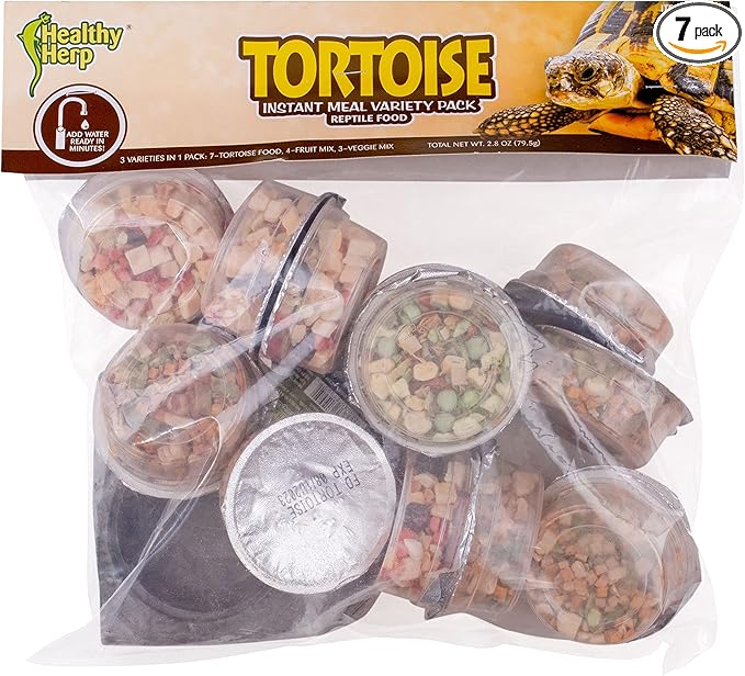 Healthy Herp Tortoise Food Instant Meal for Reptiles - Nutritious Turtle Food, Tortoise Habitat Accessories - Made in USA - for Box Turtles, Lizards, Tortoises - Variety Pack (14 Cups & 1 Dish)