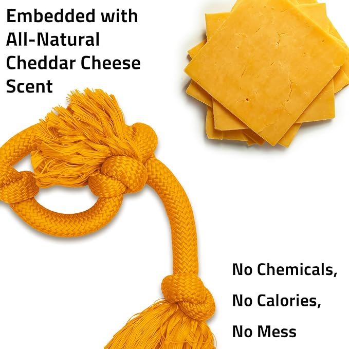 Playology Dog Toys | Dri-Tech Rope Tug of War Dog Toy for Tough Chewers | Cheddar Cheese Scented Mega Size Tug Rope Toys for Extra Large Dogs