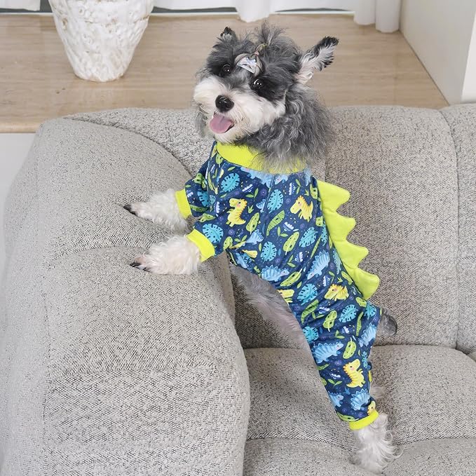 CuteBone Dinosaur Costume Dog Pajamas, Stretchy Spandex Crystal Velvet Sleepwear Coat for Small Dogs, Soft & Warm Pet Outfit Clothes for Cold Weather, Cozy Pullover Design COSP10M