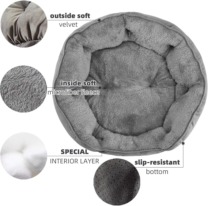 Asvin Small Dog Bed for Small Dogs, Cat Beds for Indoor Cats, Pet Bed for Puppy and Kitty, Extra Soft & Machine Washable with Anti-Slip & Water-Resistant Oxford Bottom, Grey, 20 inches