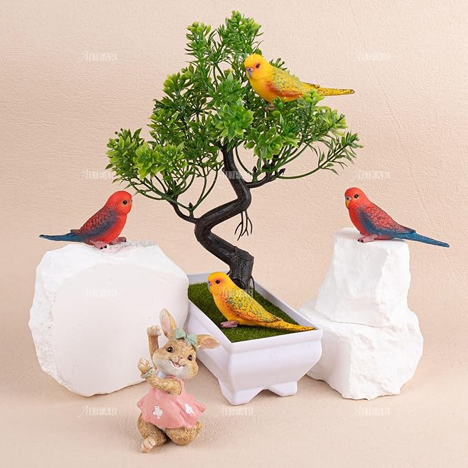 AUEAR, 4 Pack Bird Decorative Figurines Mini Fake Parrot Ornaments Parakeet Model for Home Garden Decoration