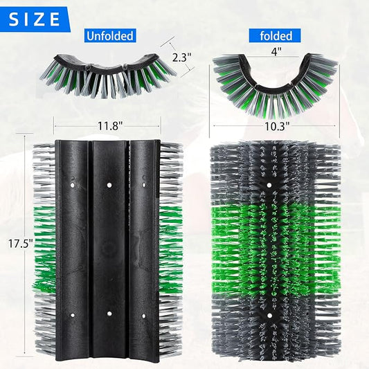 Extra Large Size Livestock Scratching Brush, Upgraded Horse/Goat/Cow/Cattle Scratcher Brush for Grooming, Itch Relief Horse Scratcher Brushes Kit with Two Sets of Mounting Screws(2-Pack,Gray)