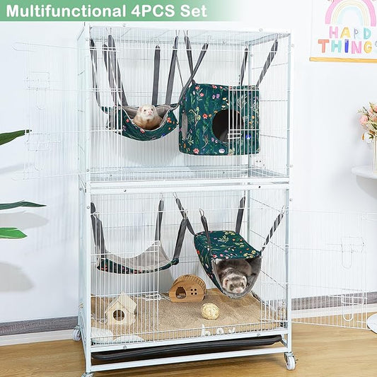 Glittme Ferret Hammock 4 Pack Ferret Cage Accessories Washable Rat Hammock Soft Guinea Pig Hammock for Ferrets, Rat, Sugar Glider, Squirrel