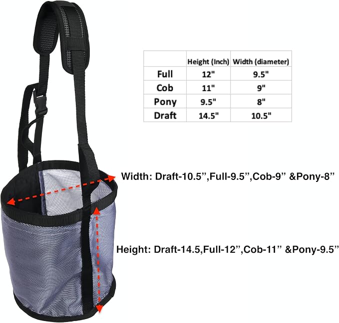 Majestic Ally Horse Feed Bag, Heavy Duty Nylon Mesh Grain Feed Bag, Adjustable Strap with Durable Snap and Elastic Straps, Comfort Neck Pad and Nose Pad- Large (Cob, Beige)