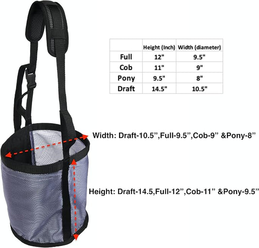 Majestic Ally Horse Feed Bag, Heavy Duty Nylon Mesh Grain Feed Bag, Adjustable Strap with Durable Snap and Elastic Straps, Comfort Neck Pad and Nose Pad- Large (Cob, Beige)