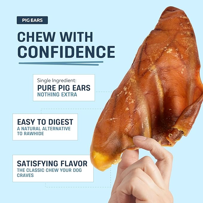 Big Lu – Whole Pig Ears for Dogs, Bulk 30 Count, All-Natural Single-Ingredient Pork Treats for Medium and Large Dogs, Easily Digestible, Supports Joint Health with Glucosamine and Chondroitin