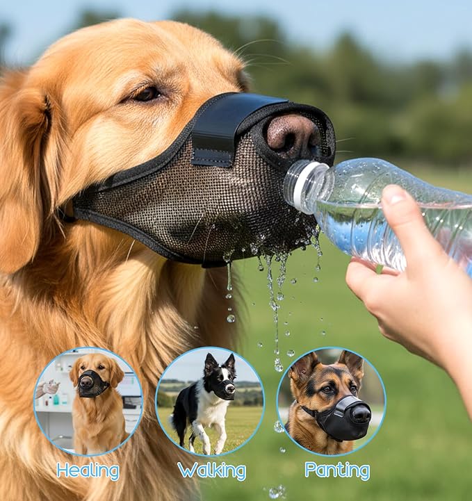 Dog Muzzle, Anti Scavenging Mesh Muzzle for Dogs, Breathable Soft Muzzles, Adjustable for Huskies and Dobermans, Allows Panting & Drinking