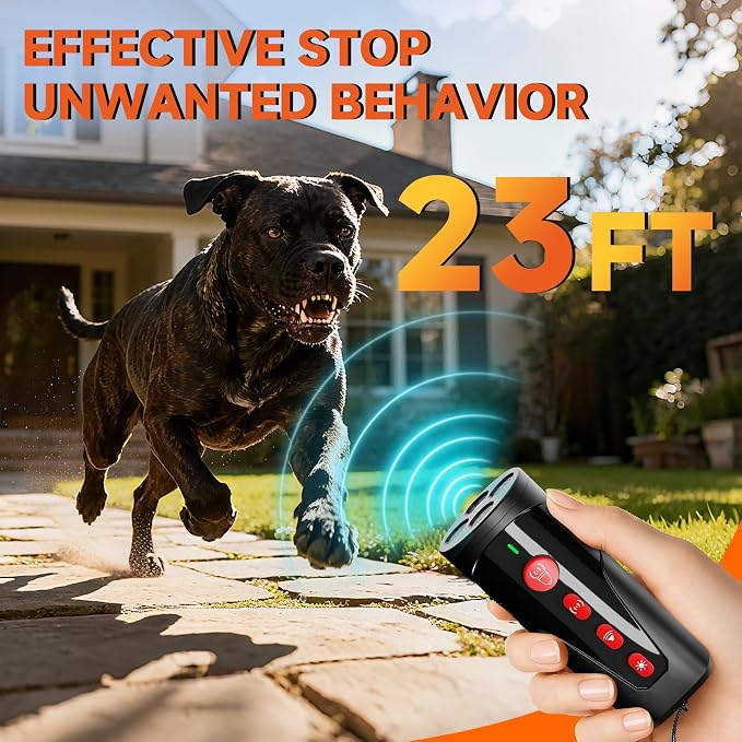 Dog Bark Deterrent Device, 3X Ultrasonic Anti Barking Device 6 Modes Dog Trainer Rechargeable & Portable Safe Bark Control Indoor Outdoor for All Dogs with LED Flashlight - Red Button