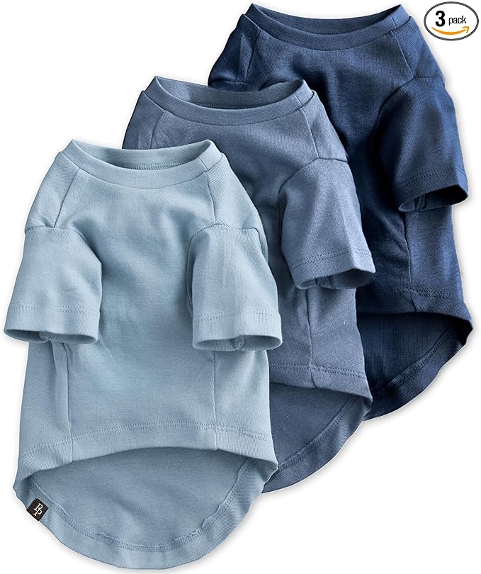 Pet Passion Toby II - The Perfect Tee, 3 Pack Short Sleeve Pet T-Shirt 100% Organic Cotton Tees Clothes for Small, Medium, Large Dogs, Navy Ombre, X-Large (55-80 lbs)