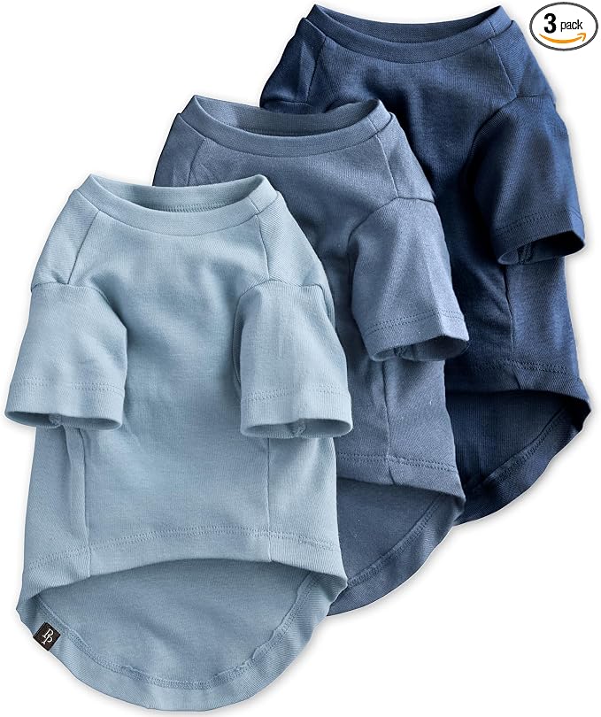 Pet Passion Toby II - The Perfect Tee, 3 Pack Short Sleeve Pet T-Shirt 100% Organic Cotton Tees Clothes for Small, Medium, Large Dogs, Navy Ombre, Large (40-60 lbs)