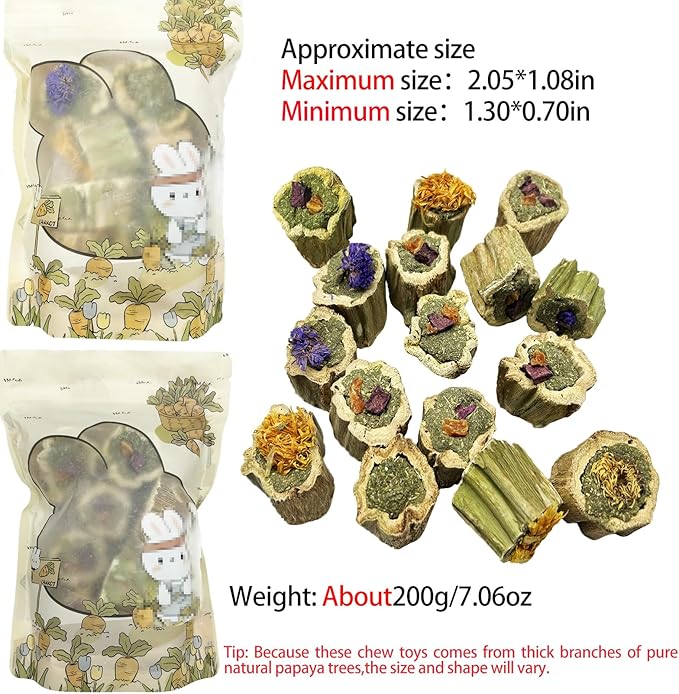 200G Rabbit Chew Toys Guinea Pig Treats Natural Papaya Wood Chew Sticks for Teeth Bunny Guinea Pig Hamster Chinchilla