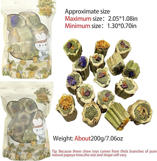 200G Rabbit Chew Toys Guinea Pig Treats Natural Papaya Wood Chew Sticks for Teeth Bunny Guinea Pig Hamster Chinchilla