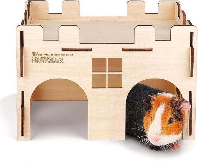 HIIMALEX Sturdy Guinea Pig Hideout Wooden Castle for Guinea Pig Chinchilla Hedgehog Gerbil Hamster Rat House Habitat for Playing and Hiding (GPT26)