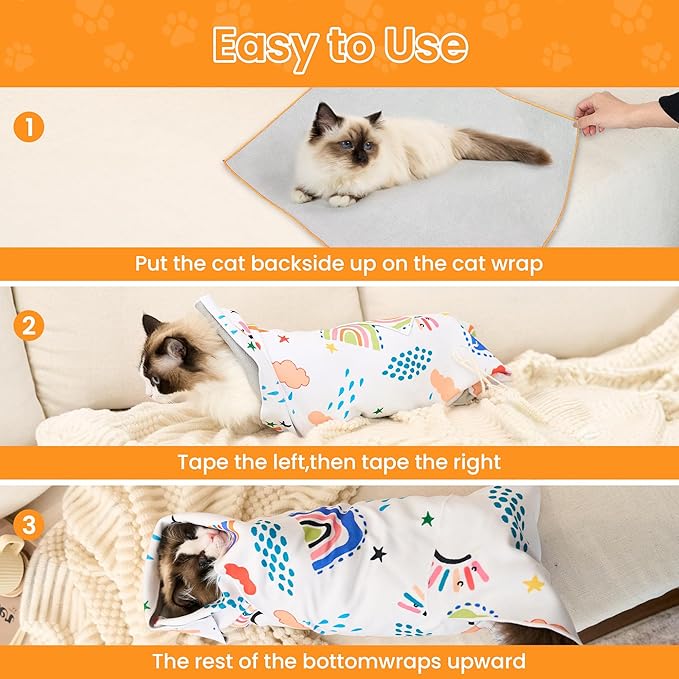 17.7'' Cat Grooming Wrap for Cutting Nails Self-Adhesive Soft Polyester Fabric Swaddle Wrap for Cats Anti-Scratch Anti-Escape Restraint for Nail Clipping Pet Cleaning and Beauty (Versatile Cat,M)