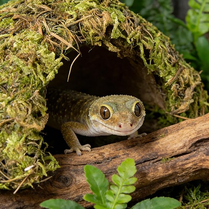 Reptile Hide Coconut Leopard Gecko Hide Humid Crested Gecko Tank Accessories Natural Moss Snake Hideouts for Ball Python, Bearded Dragon,Tortoise,Frog