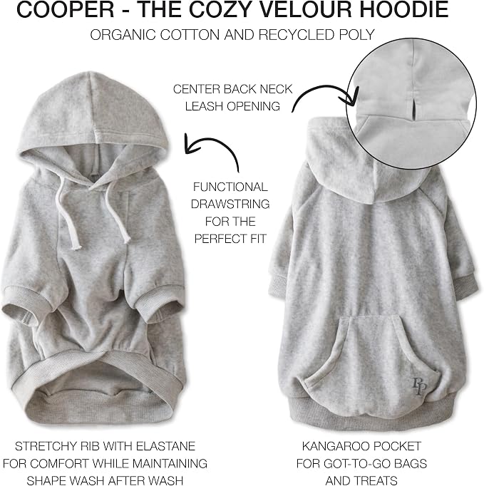 Pet Passion Cooper II Organic Cotton Velour Dog Hoodie Pet Coat for Small, Medium and Large Dogs, Light Heather Gray, XX-Large (70-110 lbs)