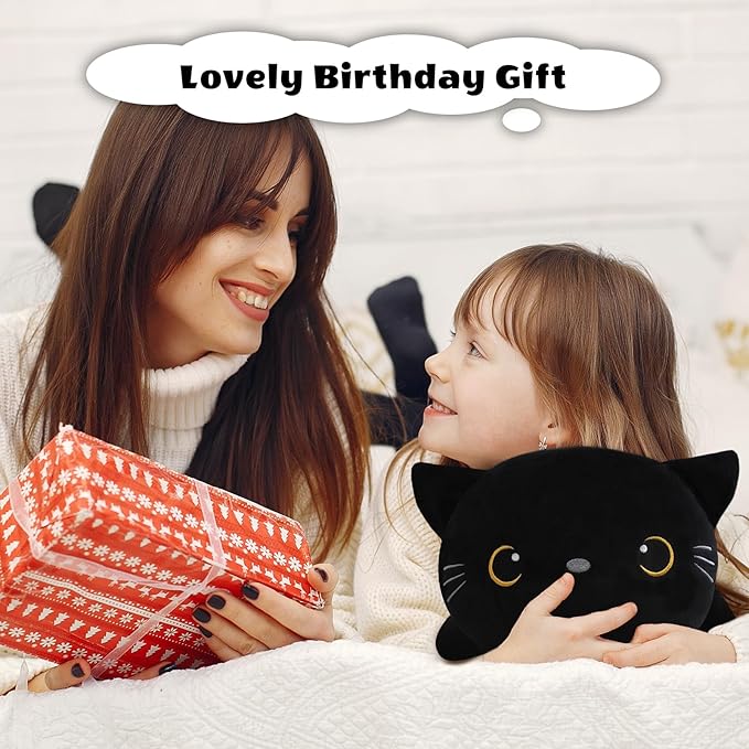 Finebee Weighted Black Cat Stuffed Animals, Cute Weighted Black Cat Plush, Soft Stuffed Weighted Plushie Pillow Gifts for Kids & Adults (23.6" 3.1Lbs)