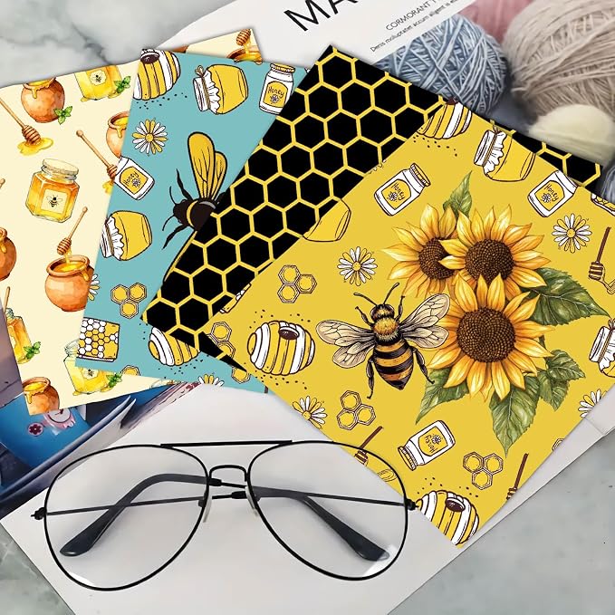 CREATCABIN 6Pcs Glasses Cleaning Cloth Insects Microfiber Cleaning Cloths Bee Glasses Cleaner Wipes Soft Microfiber Reusable for Eyeglasses Camera Lens Laptops Screens Phone 6 x 6 Inch Yellow