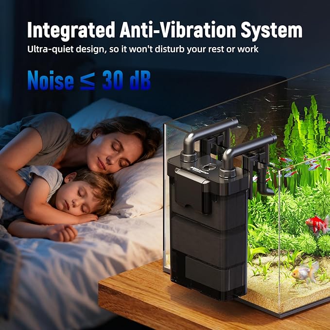 AQUASMITH Hang on Back Aquarium Filter,Ultra-Quiet Small Canister Filter,Multi-Layered Filtration,Bottom Anti-Dry Burn Motor,Extra-Large Filter (92GPH（for 5-20 Gallon）)