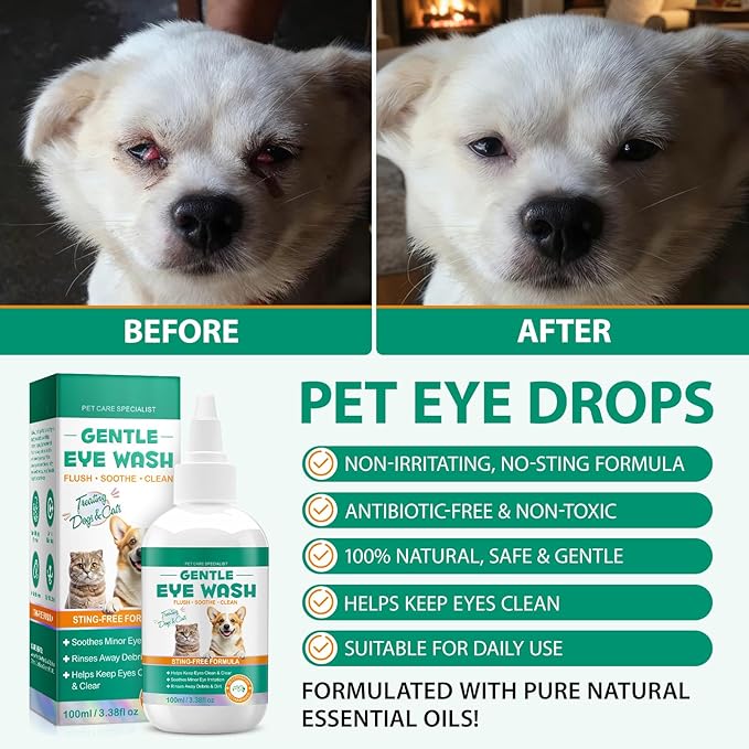 100ml Eye Drops for Dogs, Soothing Eye Drops for Dogs & Cats | Natural Ingredient Formula with Natural Ingredients to Gently Cleanse and Comfort Watery or Itchy Eyes