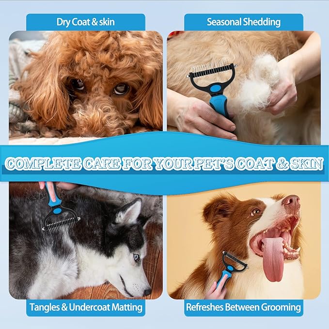Pjordo Dog Detangler Spray, Natural Dog Leave in Conditioner Spray with Deshedding Brush and Metal Comb, for Grooming and Mat Removal (Lavender)