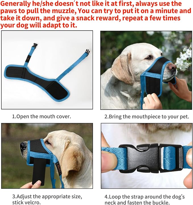 HEELE Dog Muzzle,Soft Nylon Muzzle Anti Biting Barking Chewing,Air Mesh Breathable Drinkable Adjustable Loop Pets Muzzle for Small Medium Large Dogs (Sky Blue,L)