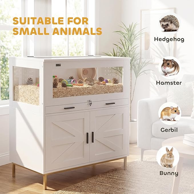 PawHut Hamster Cage with Storage Cabinet, Small Animal Cage with Pull Out Drawer and Acrylic Panels, Ventilated Large Guinea Pig Habitat for Bunny, Hedgehog, Gerbil, Rat, 30" x 19.5" x 36"
