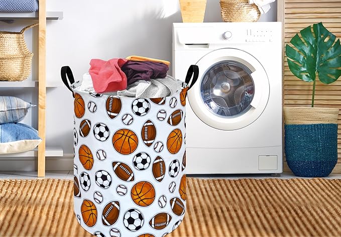 Kids Laundry Hamper Storage Basket Laundry Organizer Hamper Storage Bins Clothes Box Nursery Hamper Gift Basket with Handles (Balls)