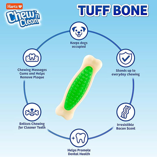Hartz Chew 'n Clean Tuff Bone Bacon Scented Dental Dog Chew Toy - Medium (Pack of 2)
