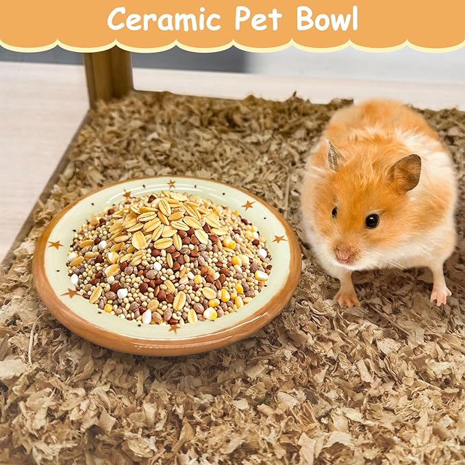 kathson Hamster Ceramic Food Bowl Small Animal Bowls with Croissant Pattern for Cage Guinea Pig Anti-Turning Food and Water Dish Pet Feeder for Gerbil Hedgehog 2PCS