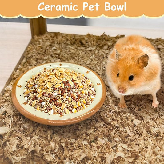 kathson Hamster Ceramic Food Bowl Small Animal Bowls with Croissant Pattern for Cage Guinea Pig Anti-Turning Food and Water Dish Pet Feeder for Gerbil Hedgehog 2PCS