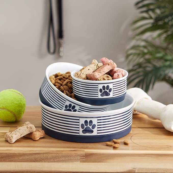 Bone Dry Paw & Patch Ceramic Pet Collection, Large Set, 7.5x2.4", Nautical Blue, (Pack of 2)