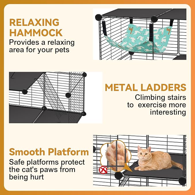 VISCOO Cat Cage(for Kitten), 3-Tier DIY Catio Cat Enclosures, 24" x 16" x 36" Cat Playpen Indoor & Outdoor with Hammock, Detachable Metal Wire Cats Crate, Exercise Place for Squirrel, Ferret
