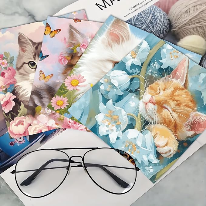CREATCABIN 6Pcs Cleaning Cloth for Eyeglasses Microfiber Cleaning Cloth Cat Glasses Cleaner Wipes Microfiber Reusable Glass Clean for Phone Tablets Lens Laptops Cameras Screens 6x6Inch