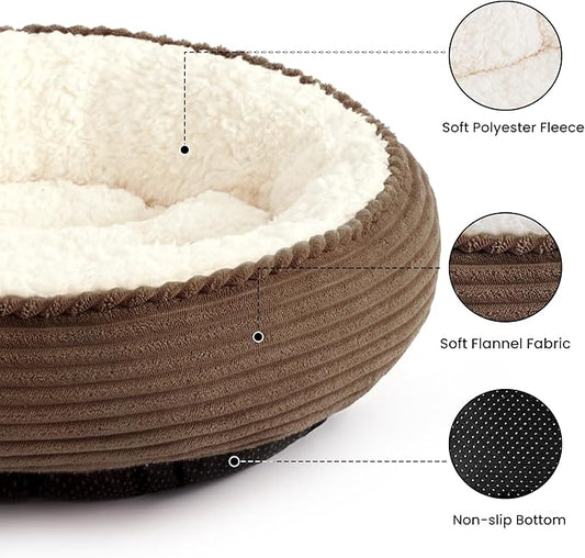 Love's cabin Round Donut Cat and Dog Cushion Bed, 25in Pet Bed for Small or Medium Dogs, Anti-Slip & Water-Resistant Bottom, Soft Durable Fabric Pet Beds, Washable Calming Cat Bed Brown Stripe