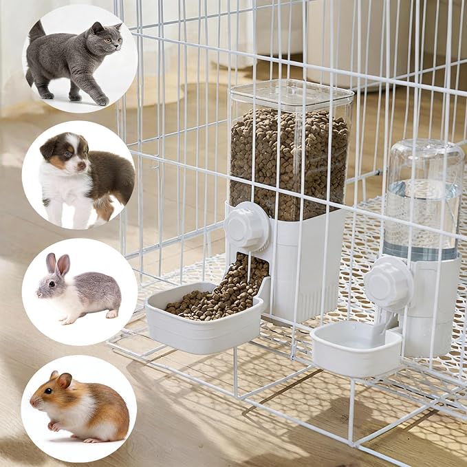 Hanging Automatic Food Water Dispenser,Rabbit Feeder Guinea Pig Water Bottle Food Feeder for Ferret Guinea Pig Rabbit Bunny Cage Accessories (White)