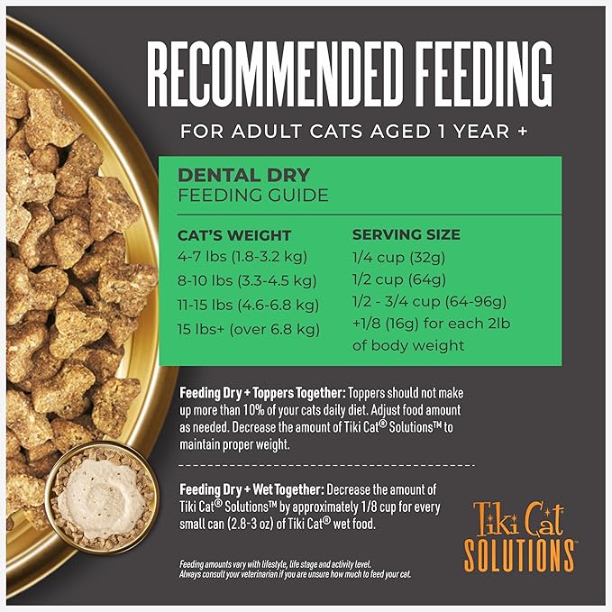 Tiki Cat Solutions Dry Cat Food, Dental, Chicken, 2.8 lbs. Bag