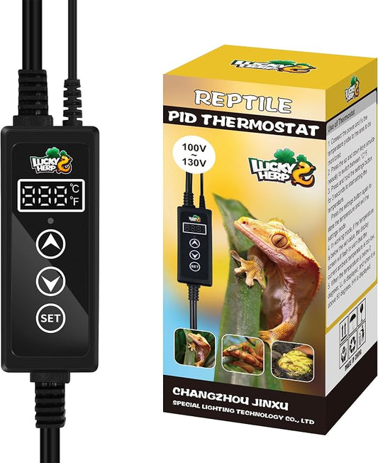LUCKY HERP Reptile Dimming Thermostat, PID Heat Lamp Temperature Controller with LED Digital Screen for Reptile Heat Lamp Heat Mat & Heaters, Support ℉/℃, Memory Function
