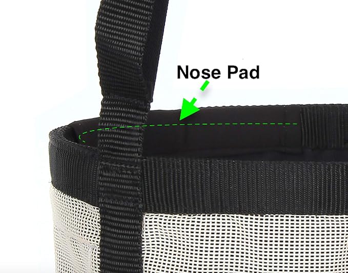 Majestic Ally Horse Feed Bag, Heavy Duty Nylon Mesh Grain Feed Bag, Adjustable Strap with Durable Snap and Elastic Straps, Comfort Neck Pad and Nose Pad- Large (Draft, Beige)