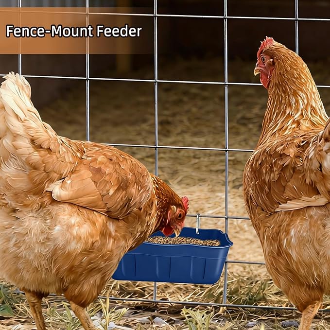 Hanging Chicken Feeders,Duck Feeder Waterer,Small Feed Trough 1.3 Quart 3 Pack,Hanging Fence Feed Trough for Poultry,Blue